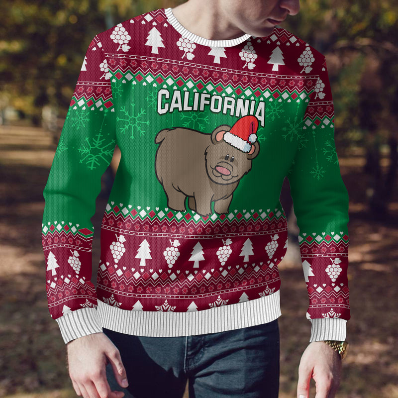 Custom California Christmas Santa Grizzly Bear With Grape Ugly Christmas Sweater