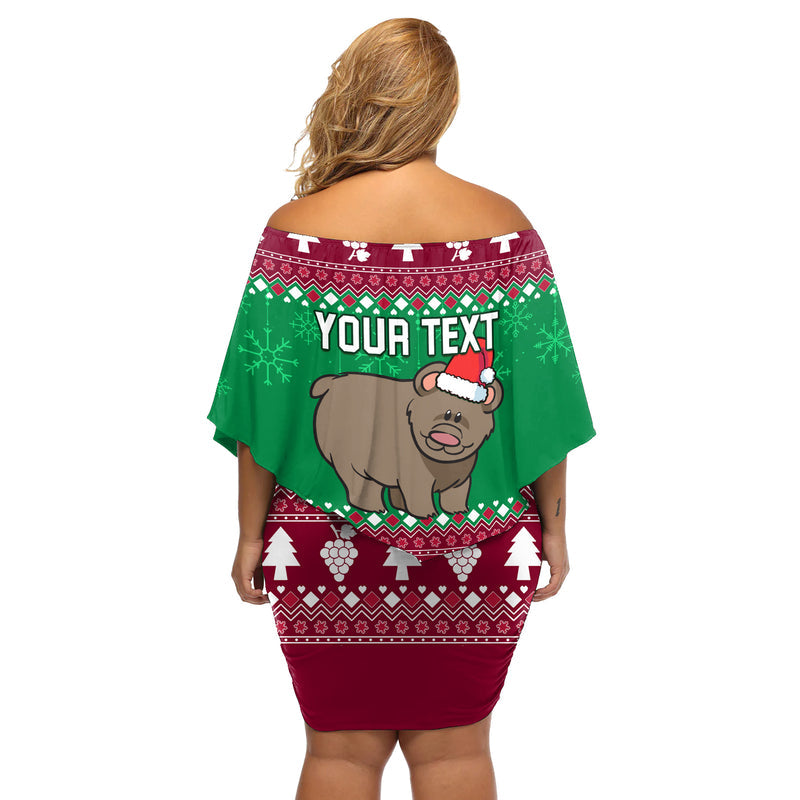 Custom California Christmas Santa Grizzly Bear With Grape Off Shoulder Short Dress