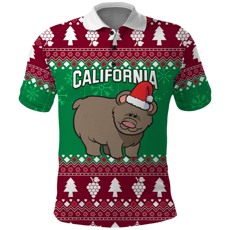 Custom California Christmas Santa Grizzly Bear With Grape Polo Shirt