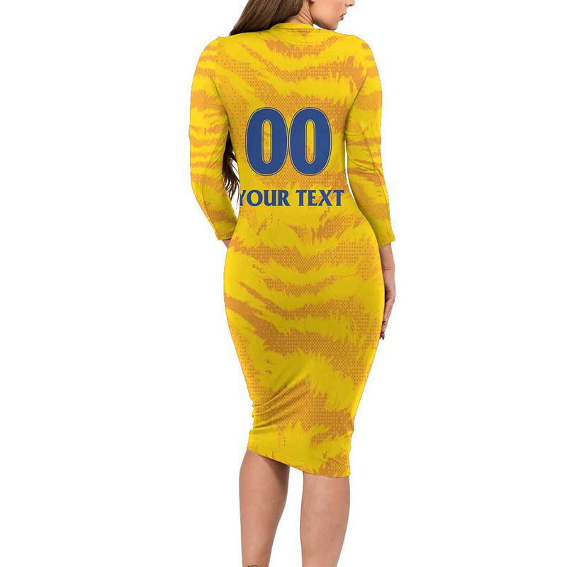 Custom Chennai 2025 Cricket Super Kings Yellow Army Lions Champion Long Sleeve Bodycon Dress