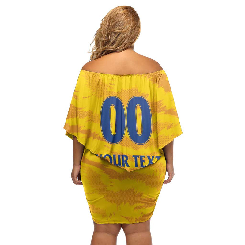 Custom Chennai 2025 Cricket Super Kings Yellow Army Lions Champion Off Shoulder Short Dress