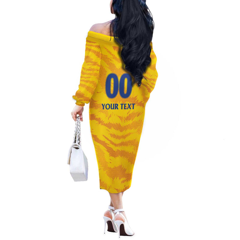 Custom Chennai 2025 Cricket Super Kings Yellow Army Lions Champion Off The Shoulder Long Sleeve Dress
