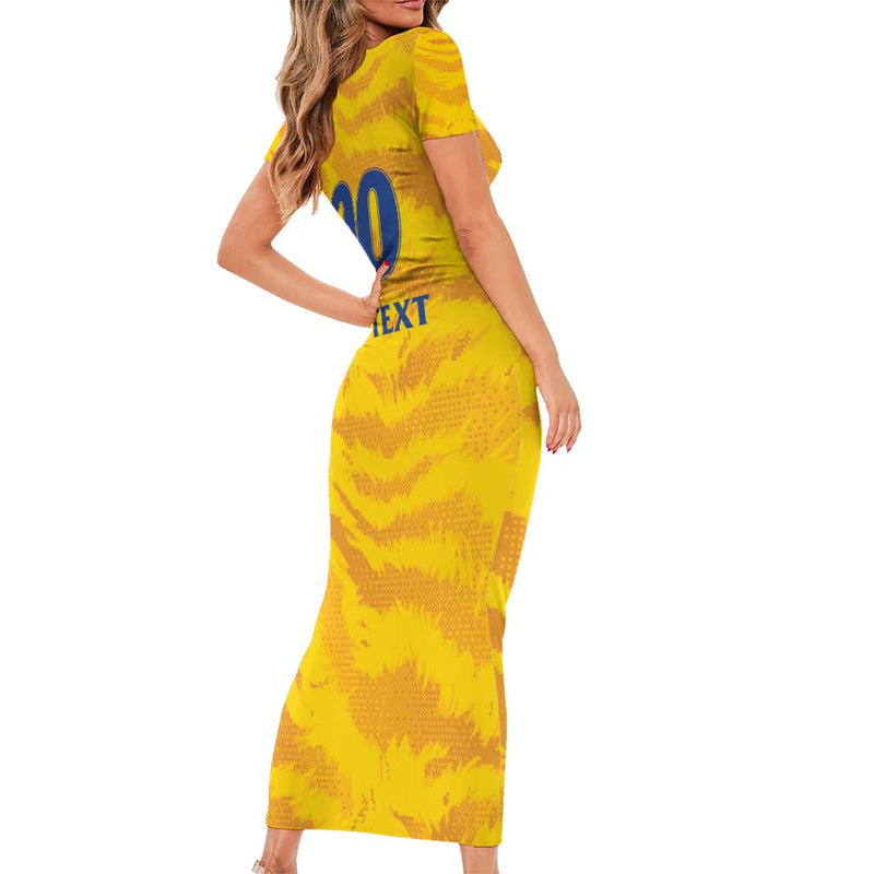 Custom Chennai 2025 Cricket Super Kings Yellow Army Lions Champion Short Sleeve Bodycon Dress