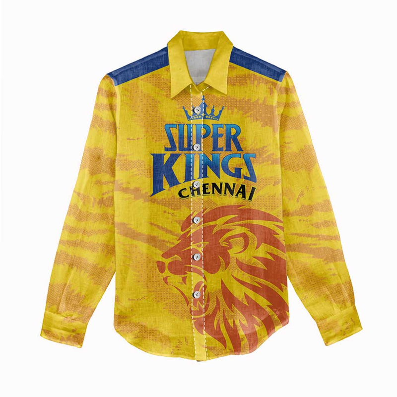 Custom Chennai 2025 Cricket Super Kings Yellow Army Lions Champion Women Casual Shirt