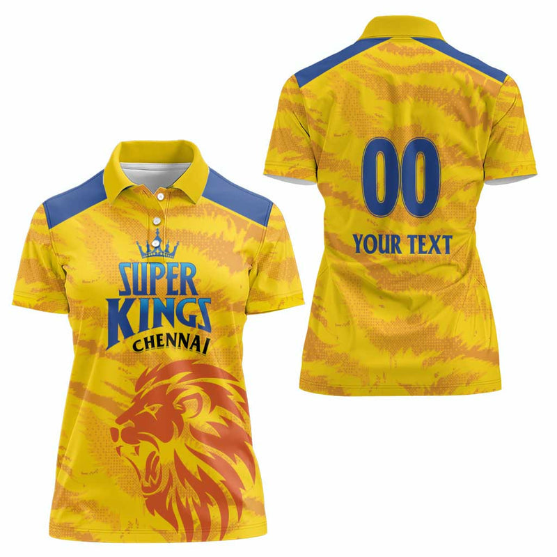 Custom Chennai 2025 Cricket Super Kings Yellow Army Lions Champion Women Polo Shirt