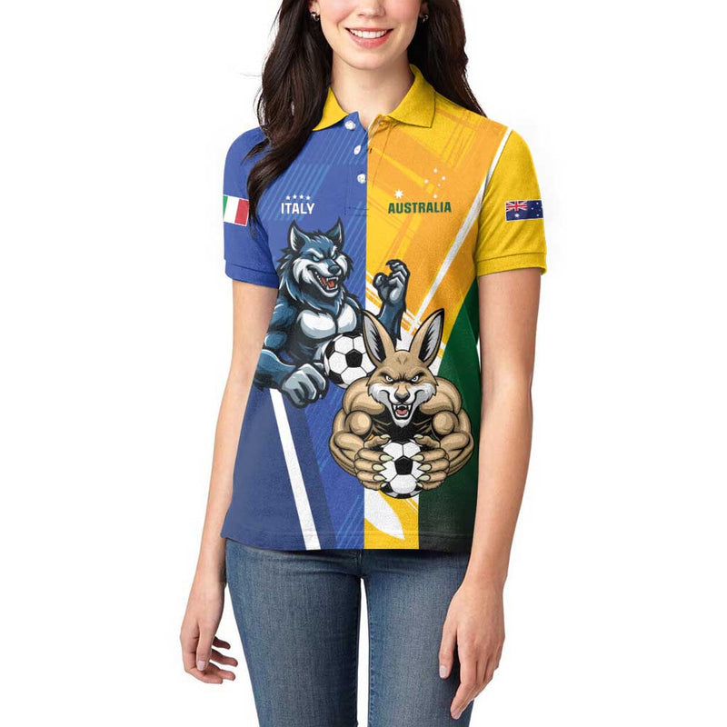 Custom Italy And Australia Soccer Gli Azzurri Vs Socceroos Women Polo Shirt