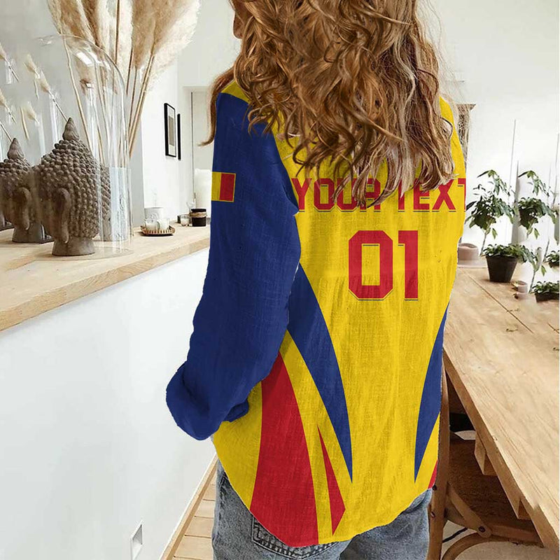 Custom Romania 2024 Football Come On Tricolorii Women Casual Shirt