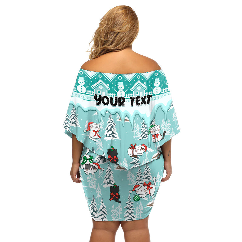 Custom Cat Christmas Cat With Snowman In Winter Scene Off Shoulder Short Dress