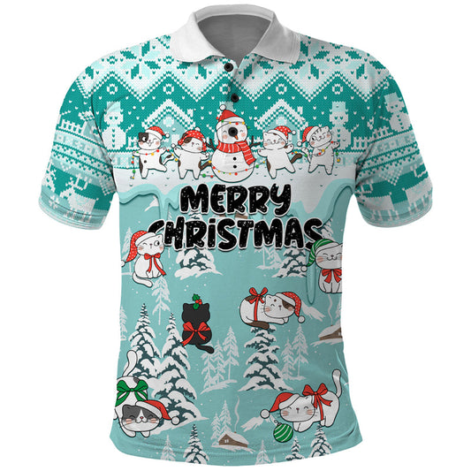 Custom Cat Christmas Cat With Snowman In Winter Scene Polo Shirt