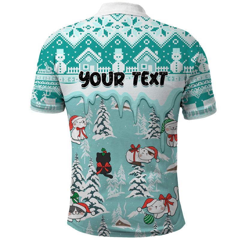 Custom Cat Christmas Cat With Snowman In Winter Scene Polo Shirt