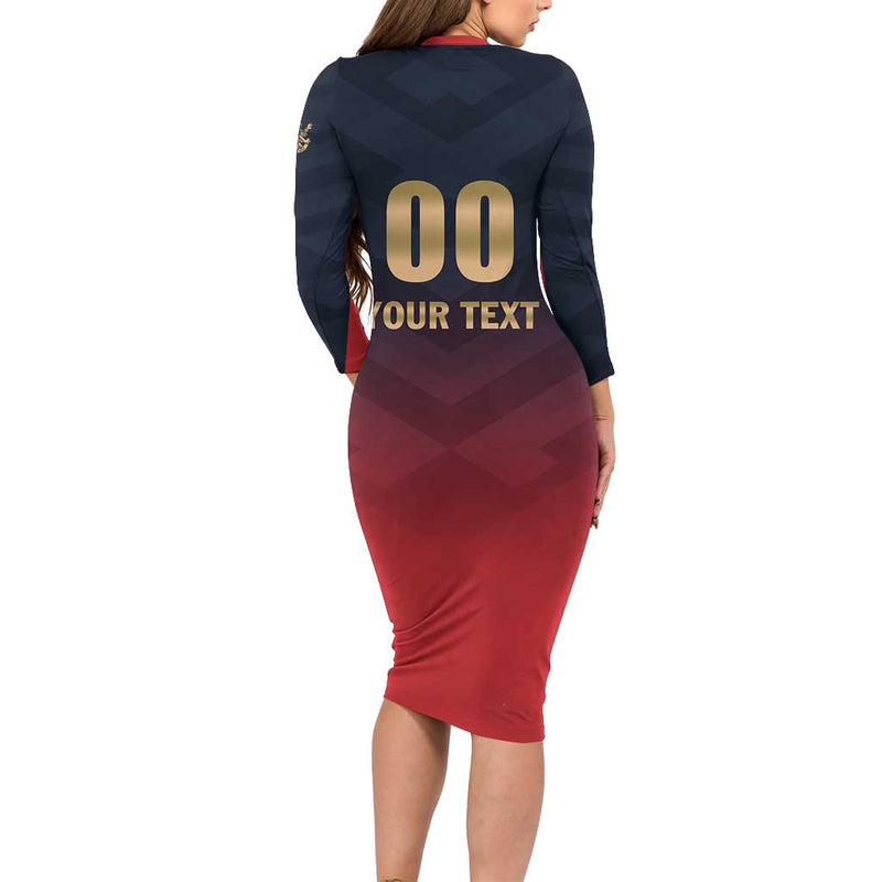 Custom Bengaluru 2025 Cricket Royal Challengers Lions Play Bold Long Sleeve Bodycon Dress