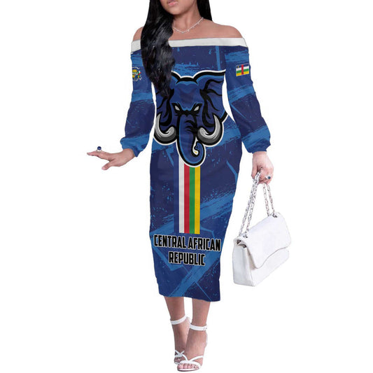 Custom Central African Republic Football Go Les Fauves Off The Shoulder Long Sleeve Dress