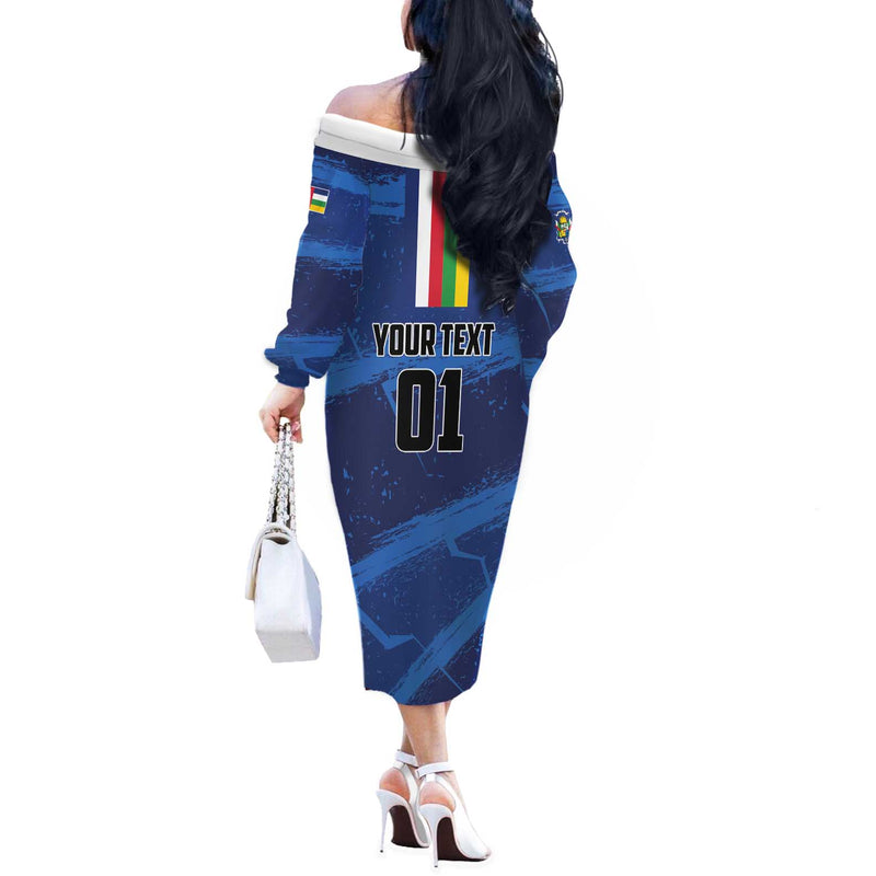 Custom Central African Republic Football Go Les Fauves Off The Shoulder Long Sleeve Dress