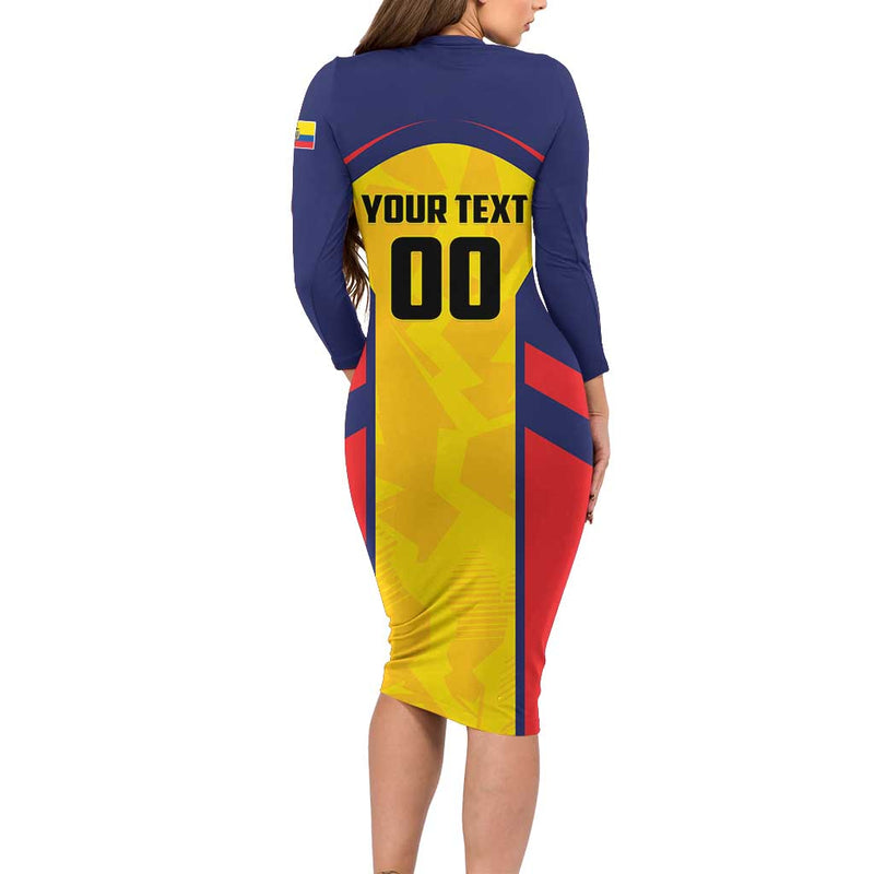 Custom Ecuador Rugby Los Piqueros Go Champions Long Sleeve Bodycon Dress