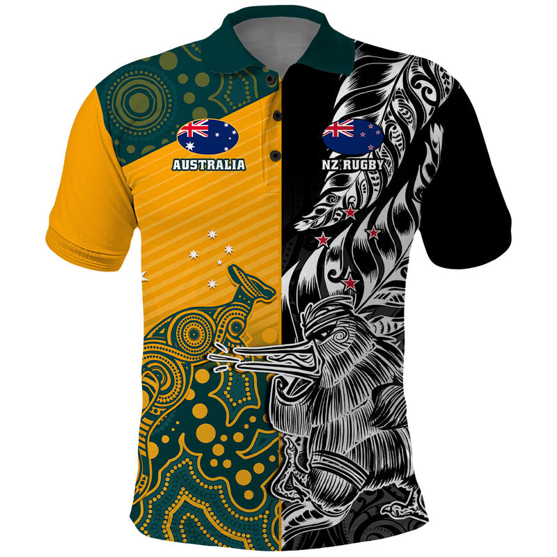 Custom New Zealand And Australia Rugby Wallabies Kiwi Silver Fern 2023 World Cup Polo Shirt