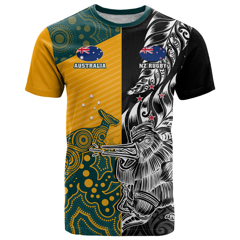 Custom New Zealand And Australia Rugby Wallabies Kiwi Silver Fern 2023 World Cup T Shirt