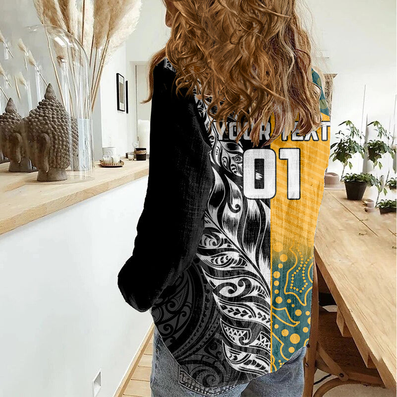 Custom New Zealand And Australia Rugby Wallabies Kiwi Silver Fern 2023 World Cup Women Casual Shirt