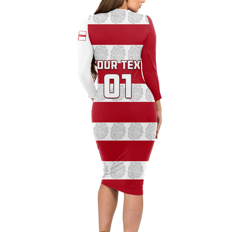 Custom England Rugby The Red Rose Champion World Cup 2023 Long Sleeve Bodycon Dress