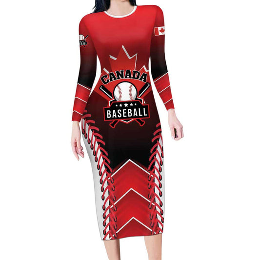 Custom Canada Baseball Go Champion The Maple Leaf Long Sleeve Bodycon Dress