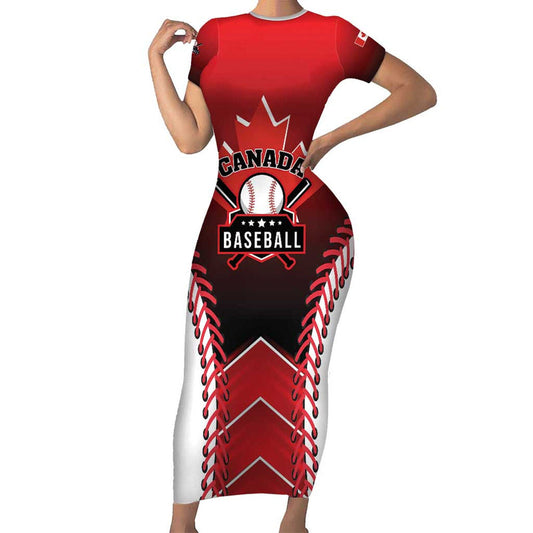 Custom Canada Baseball Go Champion The Maple Leaf Short Sleeve Bodycon Dress