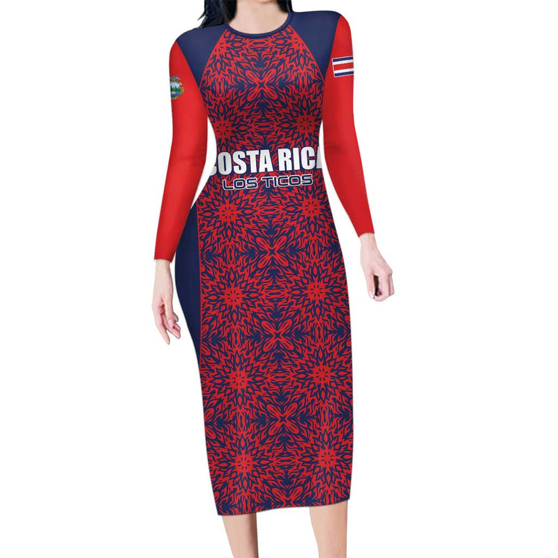 Custom Costa Rica Football Los Ticos Unique Pattern Long Sleeve Bodycon Dress