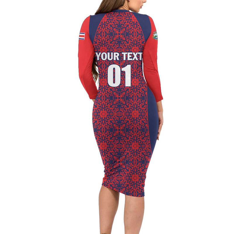 Custom Costa Rica Football Los Ticos Unique Pattern Long Sleeve Bodycon Dress