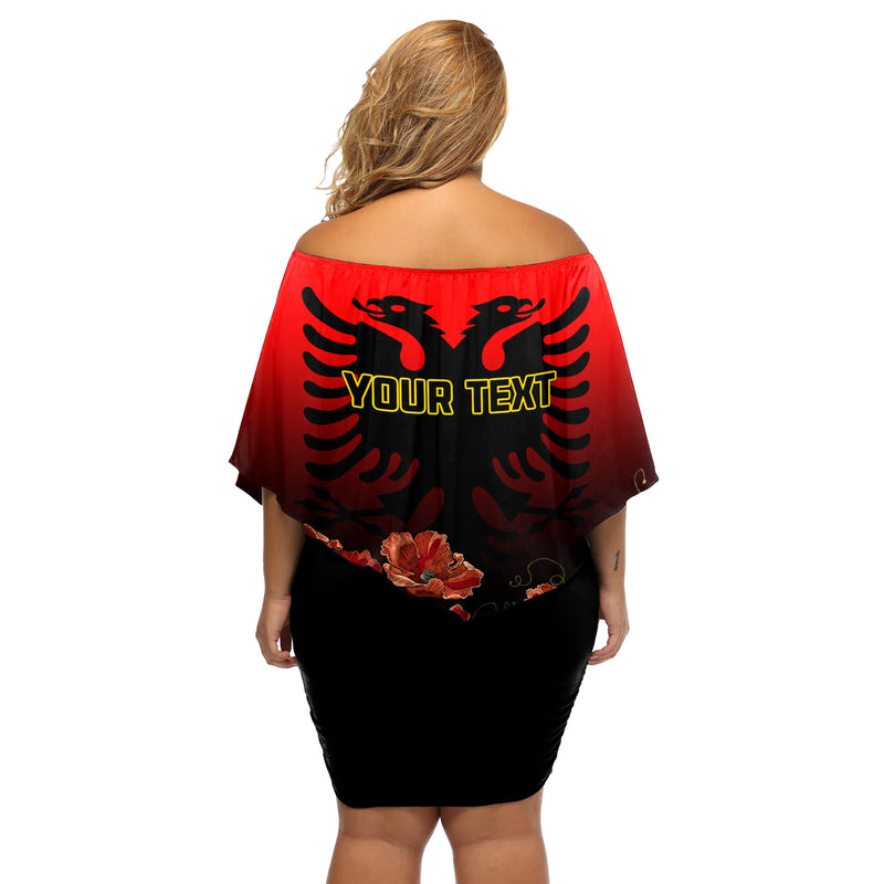 Albania Independence Day Albanian Coat Of Arms With Red Poppy Flower Off Shoulder Short Dress