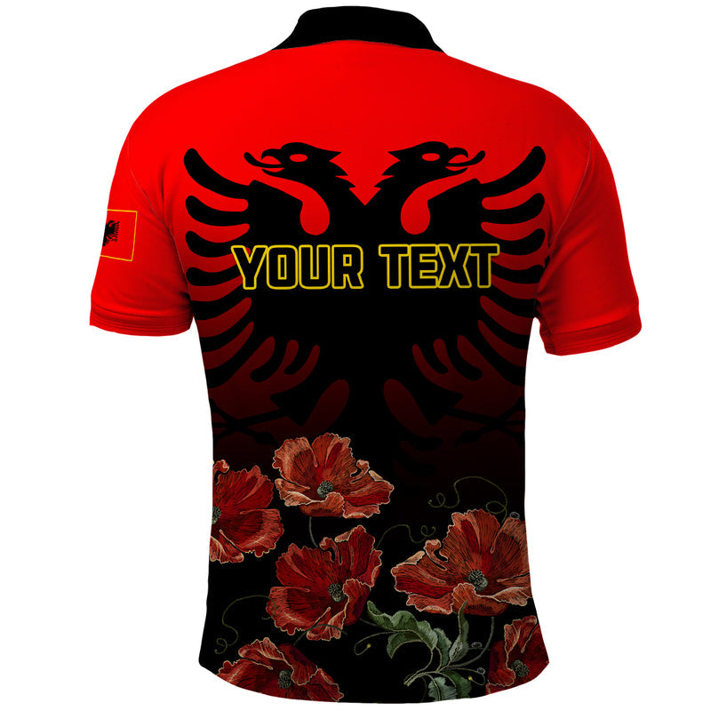 Albania Independence Day Albanian Coat Of Arms With Red Poppy Flower Polo Shirt