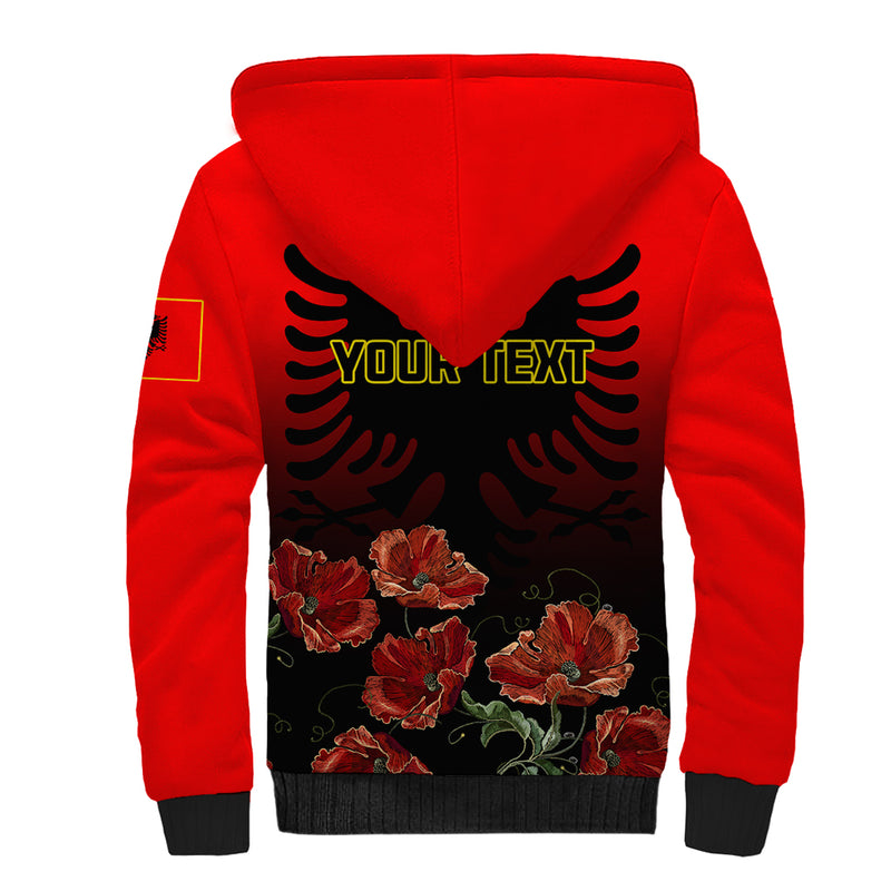 Albania Independence Day Albanian Coat Of Arms With Red Poppy Flower Sherpa Hoodie