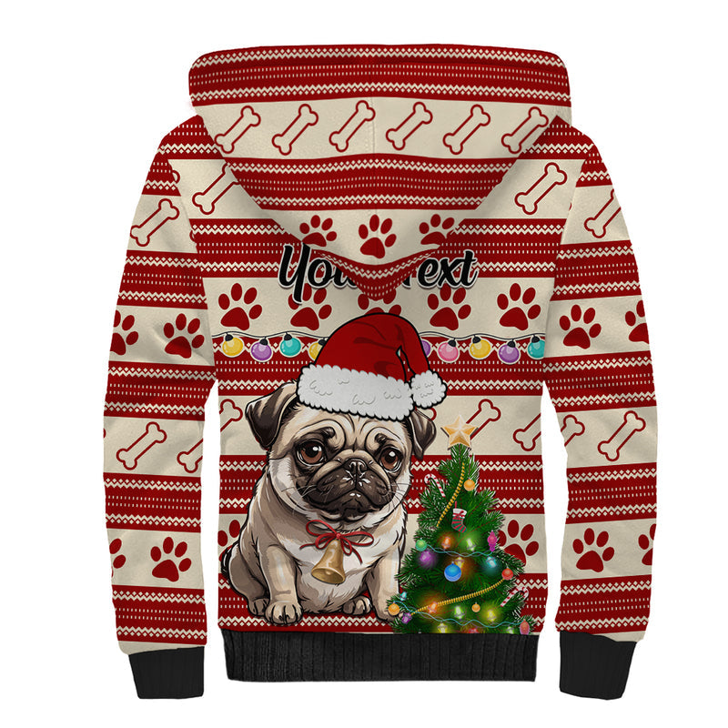 Custom Dog Christmas Cute Pug Dog With Xmas Tree Sherpa Hoodie