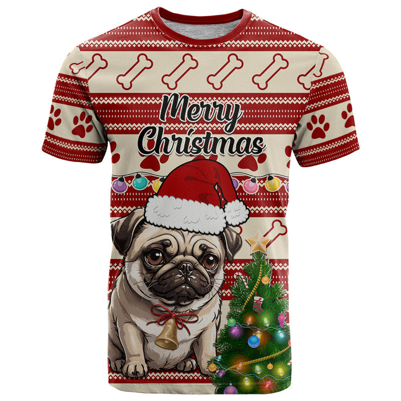 Custom Dog Christmas Cute Pug Dog With Xmas Tree T Shirt