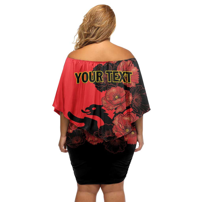 Albania Eagle Red Poppy Flowers Off Shoulder Short Dress
