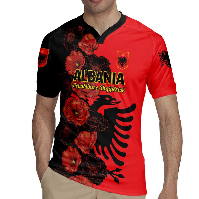 Albania Eagle Red Poppy Flowers Rugby Jersey