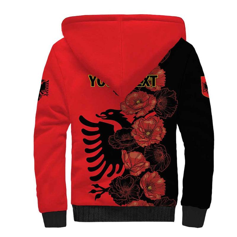 Albania Eagle Red Poppy Flowers Sherpa Hoodie