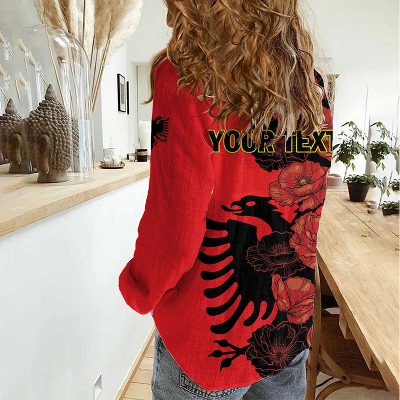 Albania Eagle Red Poppy Flowers Women Casual Shirt