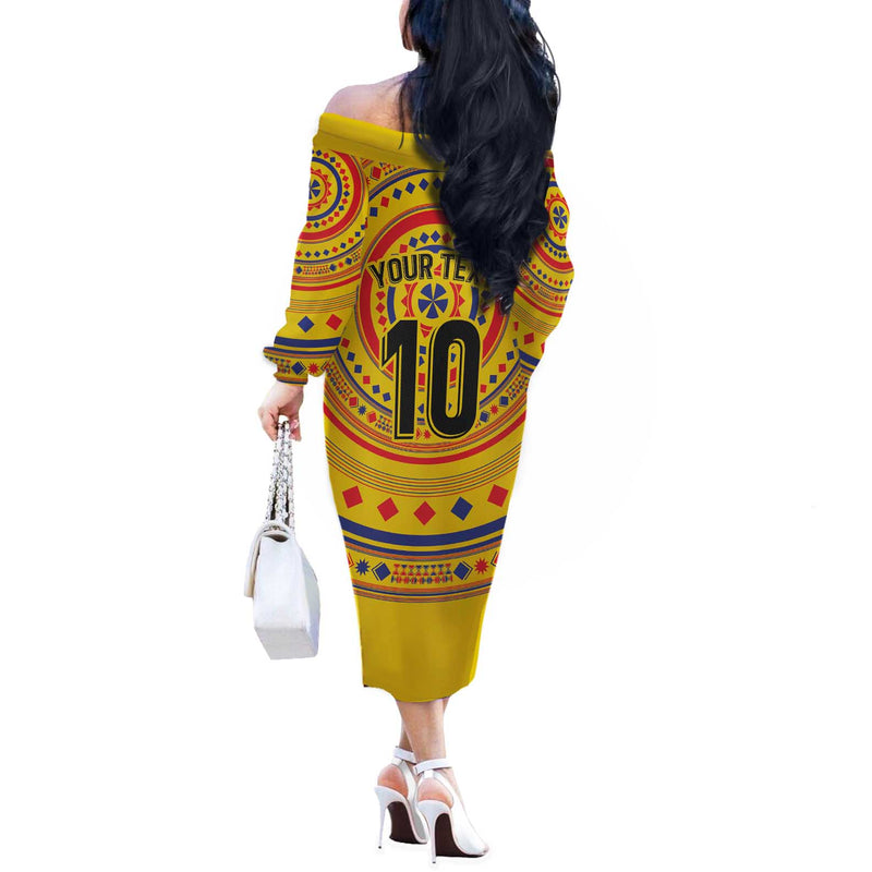Custom Colombia Football Sporty Vueltiao Hat Off The Shoulder Long Sleeve Dress