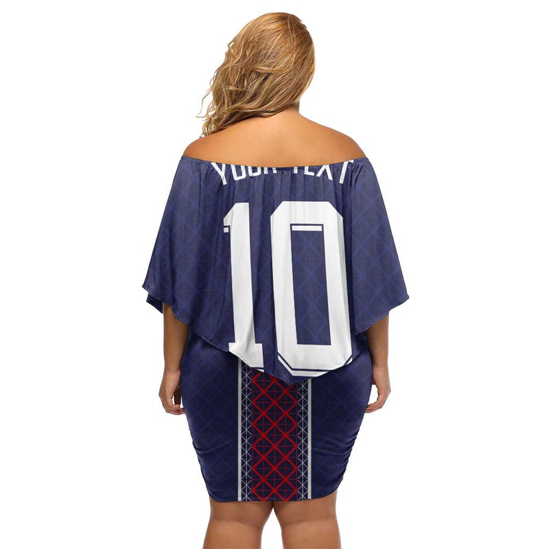 Custom Midnight Navy Football Paris Architectural Heritage Style Off Shoulder Short Dress