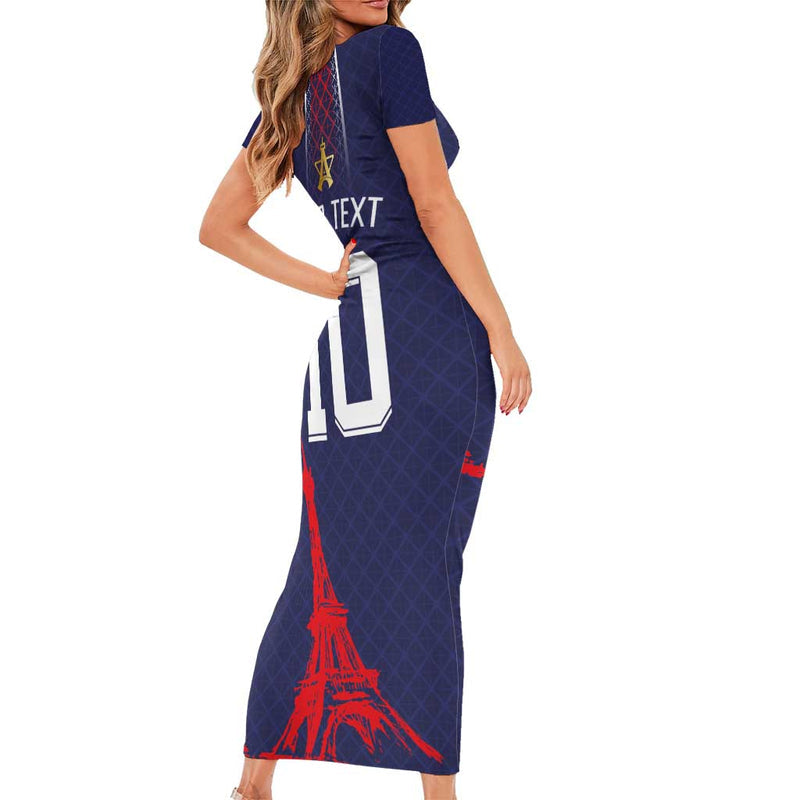 Custom Midnight Navy Football Paris Architectural Heritage Style Short Sleeve Bodycon Dress