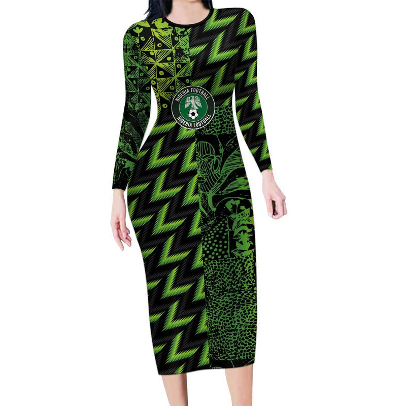 Custom Nigeria Football Super Eagles Champions Long Sleeve Bodycon Dress