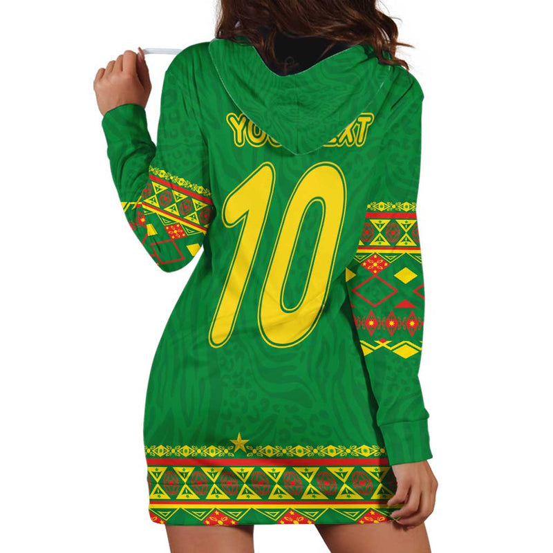 Custom Cameroon Football Tribal Motifs Green Color Hoodie Dress