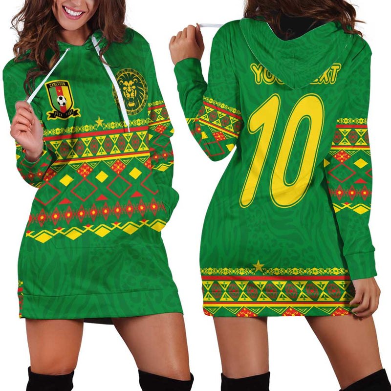 Custom Cameroon Football Tribal Motifs Green Color Hoodie Dress