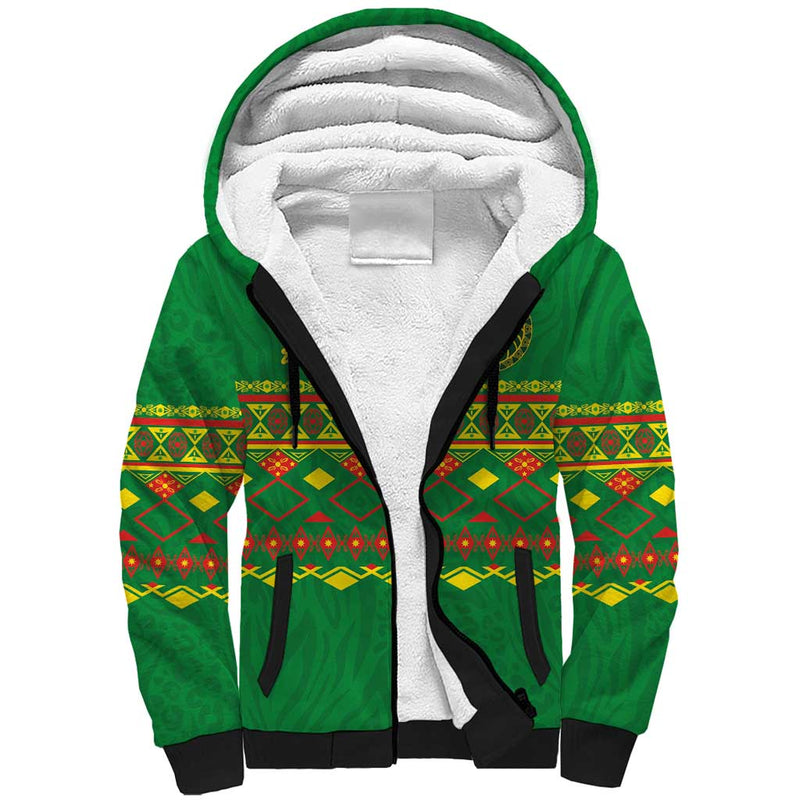 Custom Cameroon Football Tribal Motifs Green Color Sherpa Hoodie