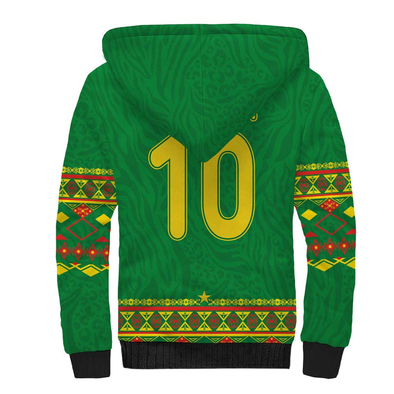 Custom Cameroon Football Tribal Motifs Green Color Sherpa Hoodie