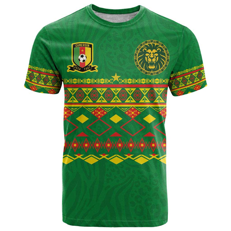 Custom Cameroon Football Tribal Motifs Green Color T Shirt