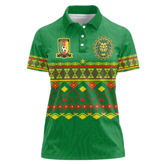 Custom Cameroon Football Tribal Motifs Green Color Women Polo Shirt