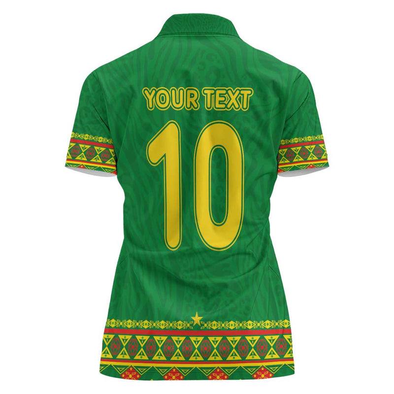 Custom Cameroon Football Tribal Motifs Green Color Women Polo Shirt