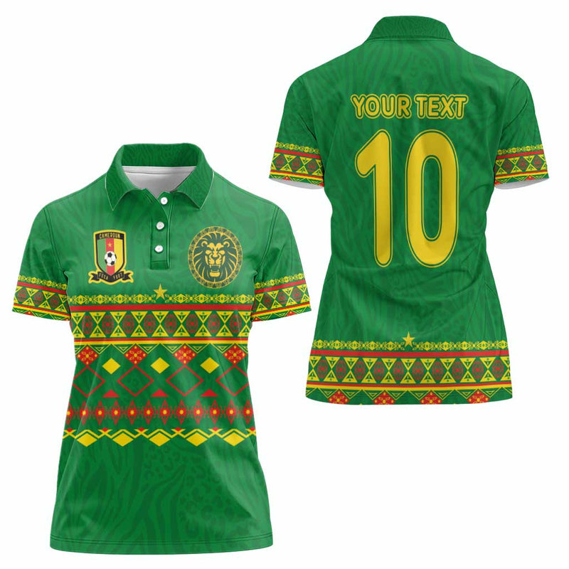 Custom Cameroon Football Tribal Motifs Green Color Women Polo Shirt