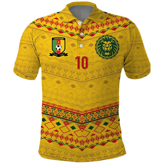 Custom Cameroon Football Tribal Motifs Yellow Color Polo Shirt