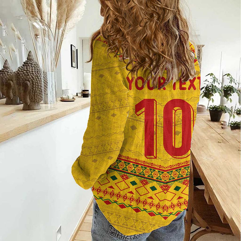 Custom Cameroon Football Tribal Motifs Yellow Color Women Casual Shirt