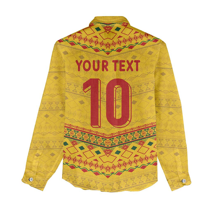 Custom Cameroon Football Tribal Motifs Yellow Color Women Casual Shirt
